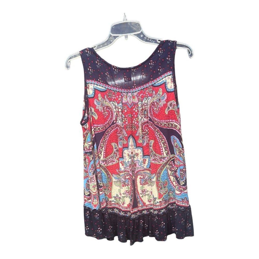 Bila Sleeveless Top M Multicolored‎ Print With Ruffle Hem